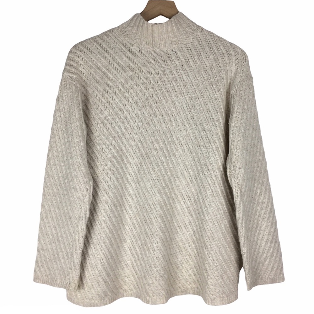 J JILL Sweater Wool Cashmere Mock Neck Ribbed Neutral Minimalist Size Medium